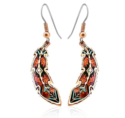Copper Rust/Turquoise Feather Earrings