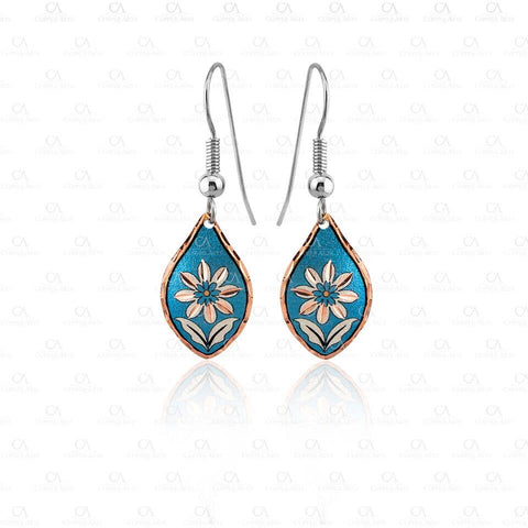 Copper Light Blue Floral Design Earrings