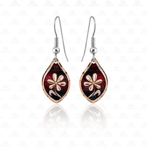 Copper Red Dainty Flower Earrings
