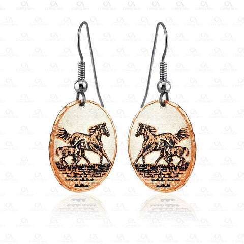 D 57 Horse & Foal Handmade Copper Earrings