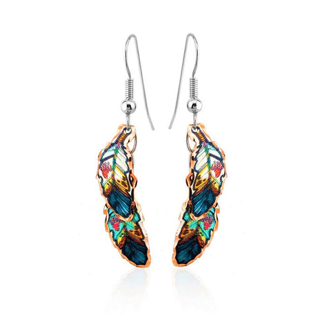 Copper Southwestern Design Feather Earrings