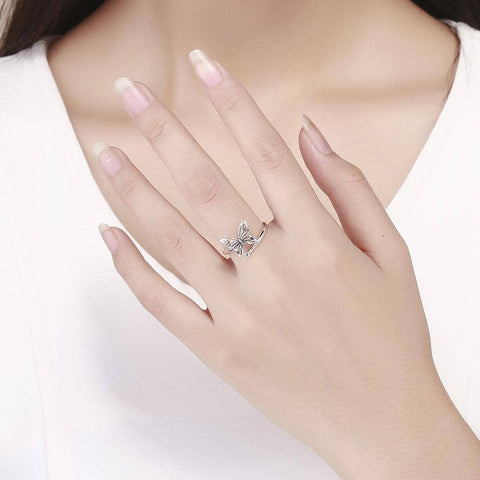 Sterling Silver Butterfly Design Adjustable Ring