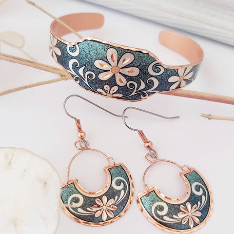Copper Green Flower Artisan Bracelet