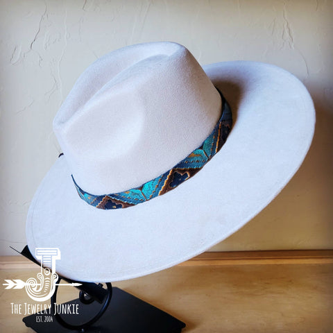 Blue Navajo Embossed Genuine Leather Hatband with Stone