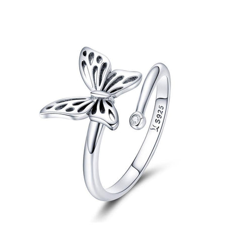 Sterling Silver Butterfly Design Adjustable Ring
