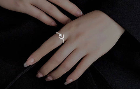 Silver Tiny Moon and Star Stainless Steel Ring