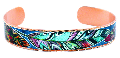 BNS 611 Colorful Feather Artwork Copper Cuff Bracelet