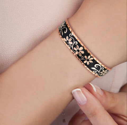 BNS 09 Black flower  Narrow Design Bracelet