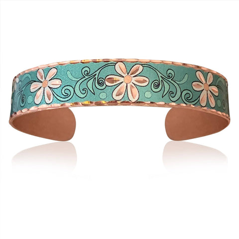 Copper Turquoise Color Flower Artisan Bracelet