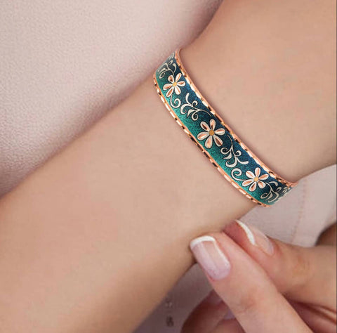 BNF 02 Green flower  Narrow Design Bracelet
