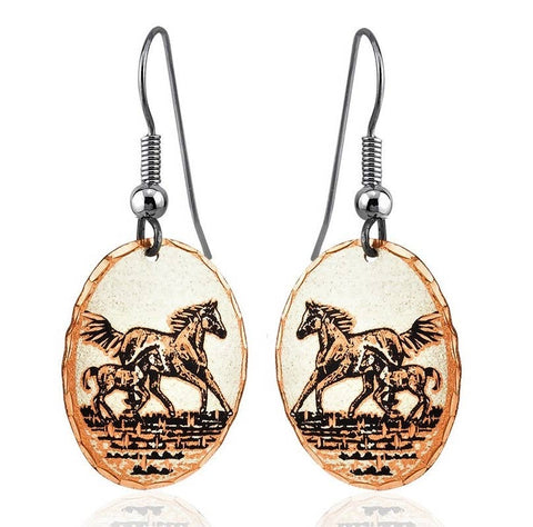 D 57 Horse & Foal Handmade Copper Earrings
