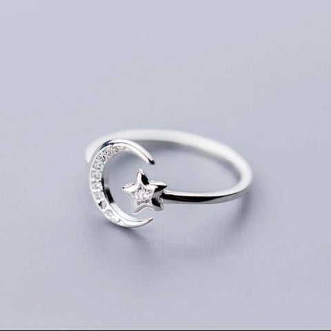 Silver Tiny Moon and Star Stainless Steel Ring