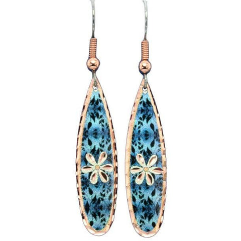 Copper Blue Flower Design Earrings