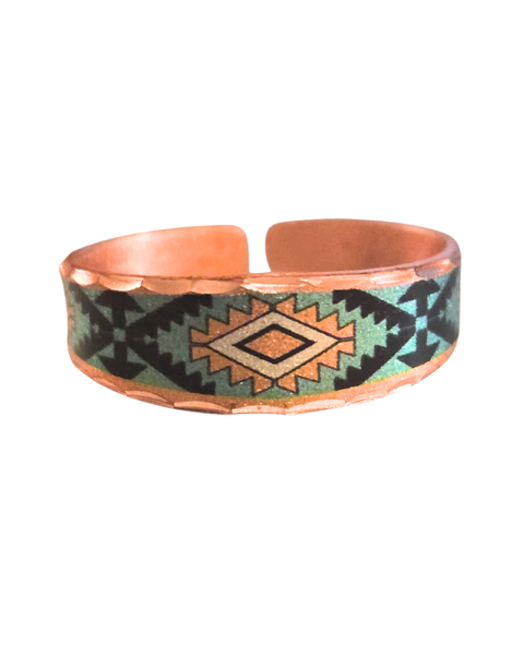 Copper Narrow Turquoise Tribal Design Ring