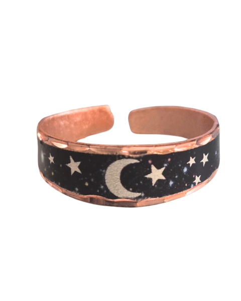 Copper Narrow Moon and Stars Ring