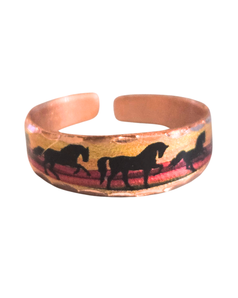 Copper Narrow Horses at Sunset