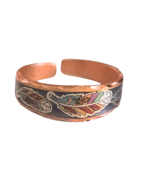 Copper Narrow MultiColored Feather Ring