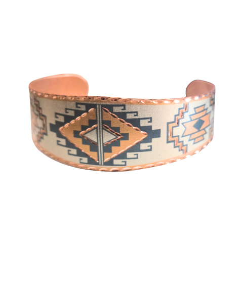 Copper Tribal White with Turquoise Bracelet Wide