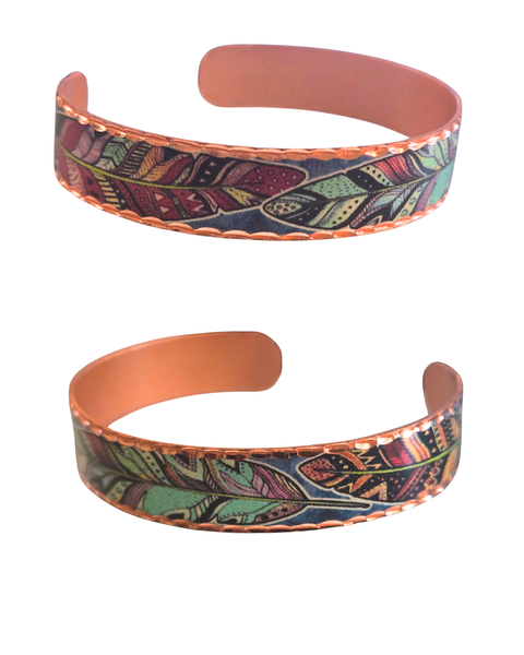 Copper Multicolor Feather Bracelet Narrow