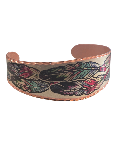 Copper Multicolor Feather Bracelet Wide