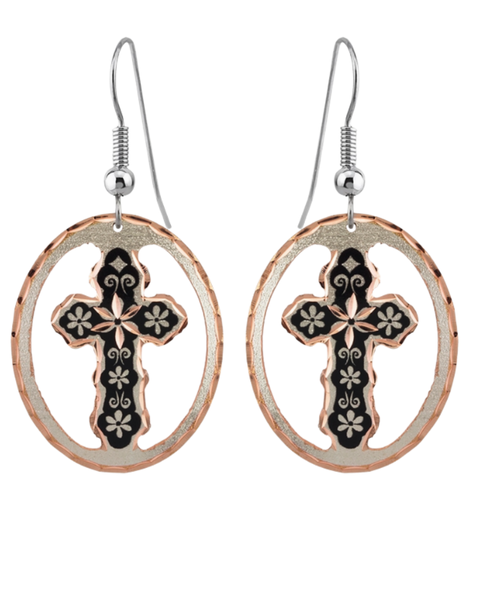 Copper Dangle Cross Earrings