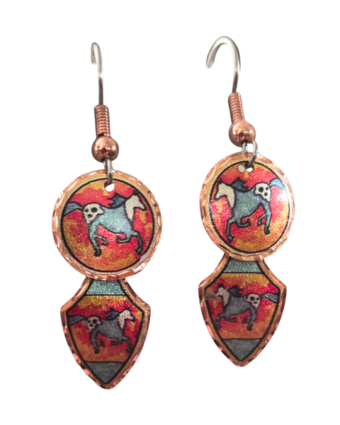 Copper Multicolored Horse 2 Piece Earrings