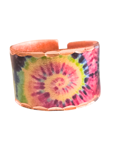 Copper Tie Dye Design Wide Ring