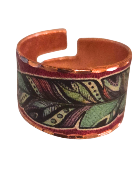 Copper Wide Multi Feather Design Ring