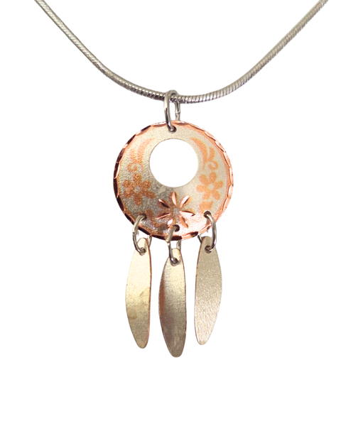Copper Floral Dangle Necklace