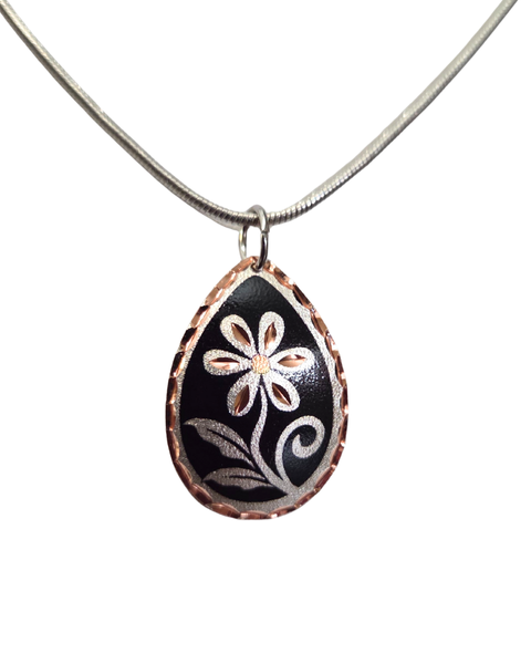 Copper Floral on Black Teardrop Necklace