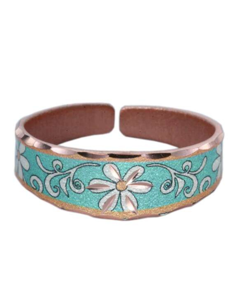 Copper Narrow Teal Flower Design Ring