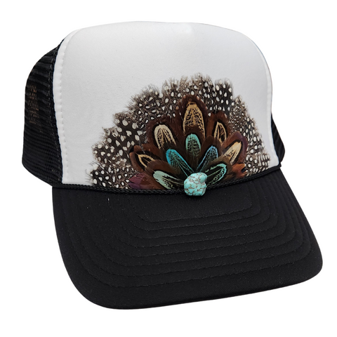 Feather Retro Trucker Hat - Turquoise