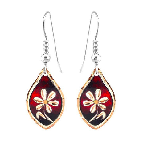 Copper Red Dainty Flower Earrings