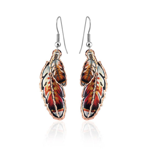 Copper Dangle Red-tailed Hawk Feather Earrings