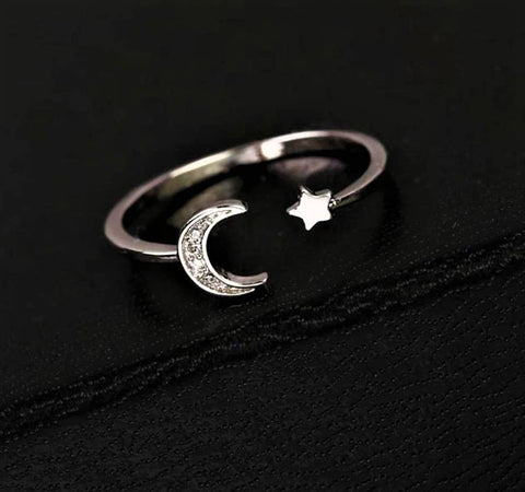 Silver Tiny Moon and Star Stainless Steel Ring