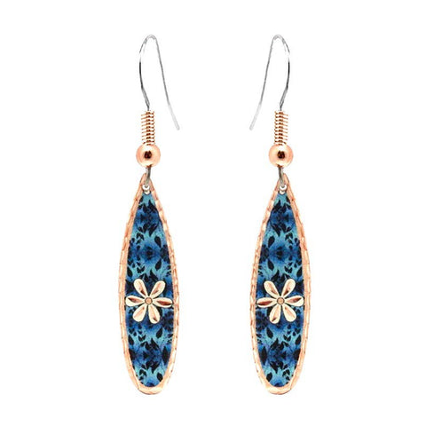 Copper Blue Flower Design Earrings