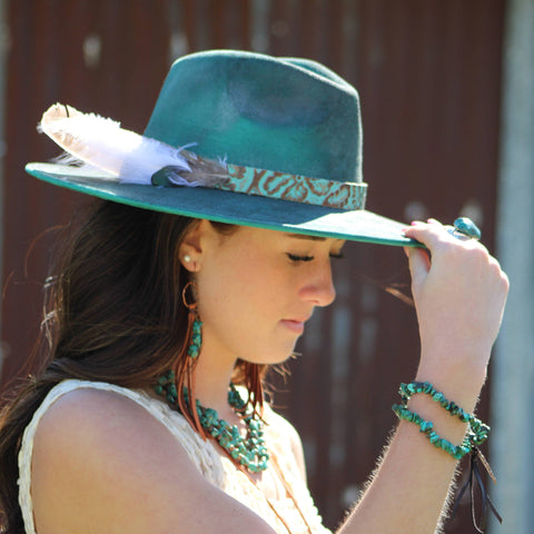 Leather Fringe Earrings with Turquoise Stones Earrings