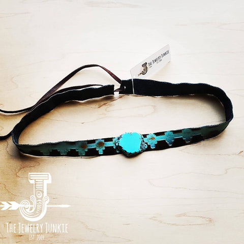 Blue Navajo Embossed Genuine Leather Hatband with Stone