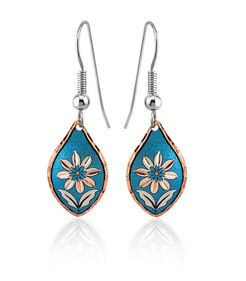 Copper Light Blue Floral Design Earrings