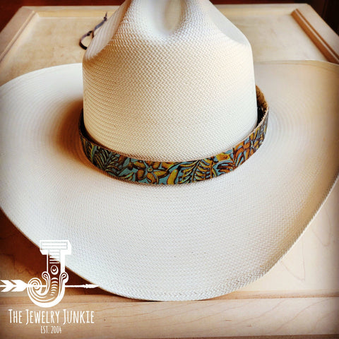 Dallas Turquoise Embossed Leather Hat Band