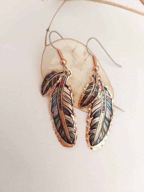 Copper Painted Eagle Feather Earrings
