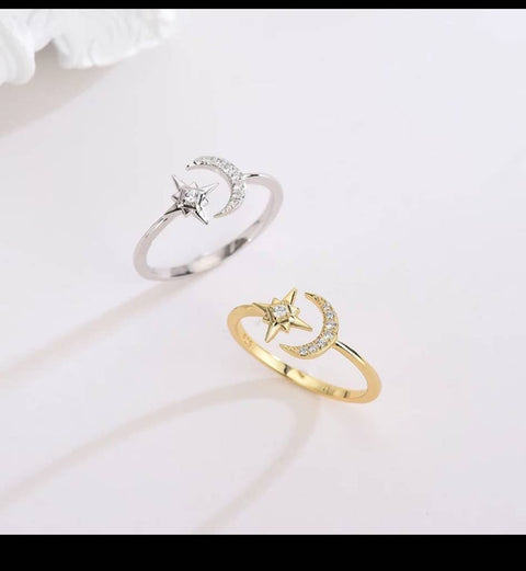 Silver Tiny Moon and Star Stainless Steel Ring