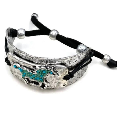 Beaded Horse Western Silver Bracelet Cuff