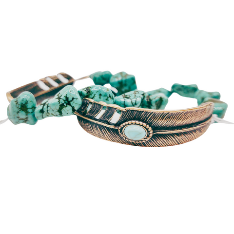 Turquoise and Bronze Feather Bracelet