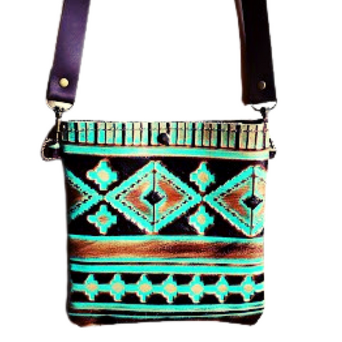 Small Crossbody Handbag Turquoise Navajo Leather