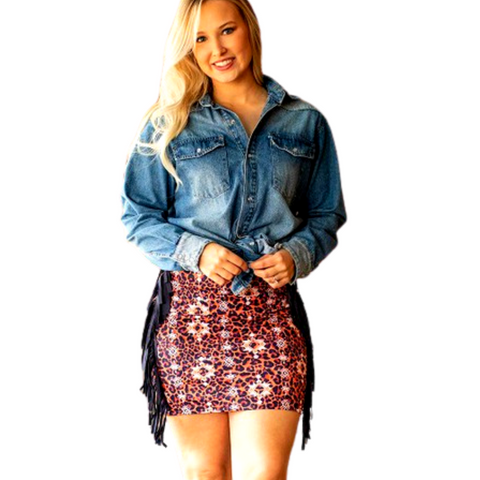 Leopard Skirt with Fringe