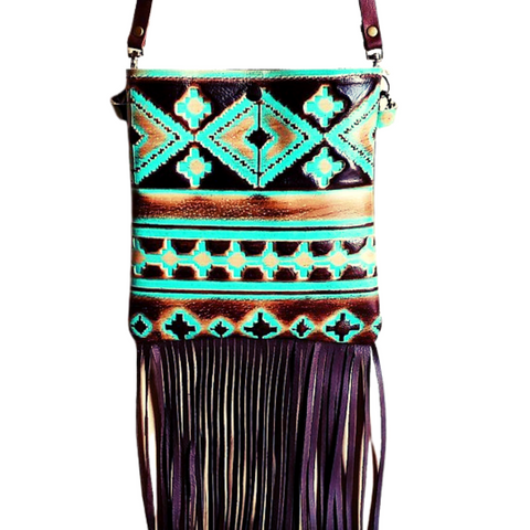Small Crossbody Handbag Turquoise Navajo Leather