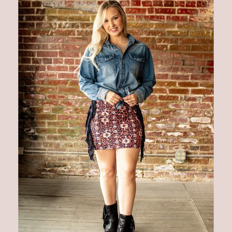 Leopard Skirt with Fringe