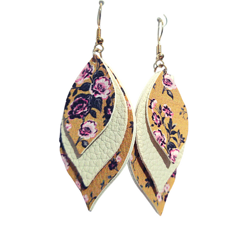 Floral Layered Leather Drop Earrings
