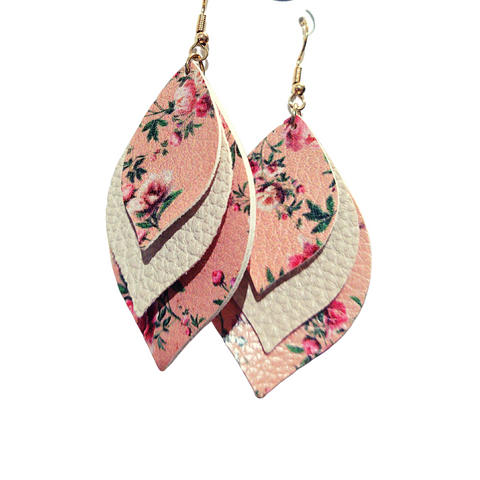Floral Layered Leather Drop Earrings